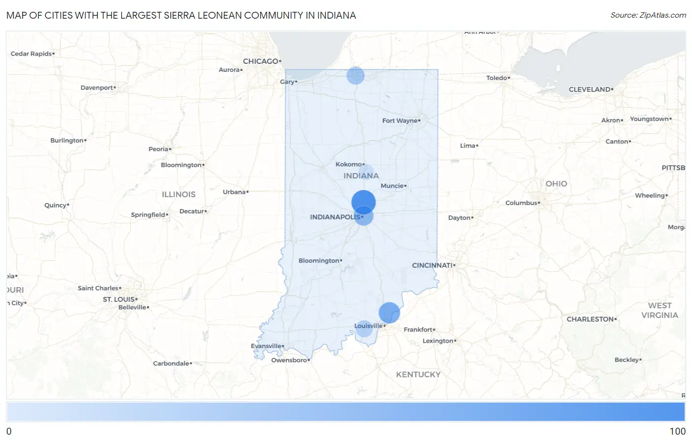 Cities with the Largest Sierra Leonean Community in Indiana Map