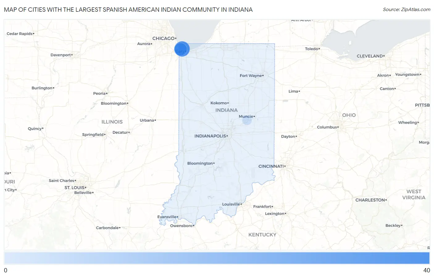 Cities with the Largest Spanish American Indian Community in Indiana Map
