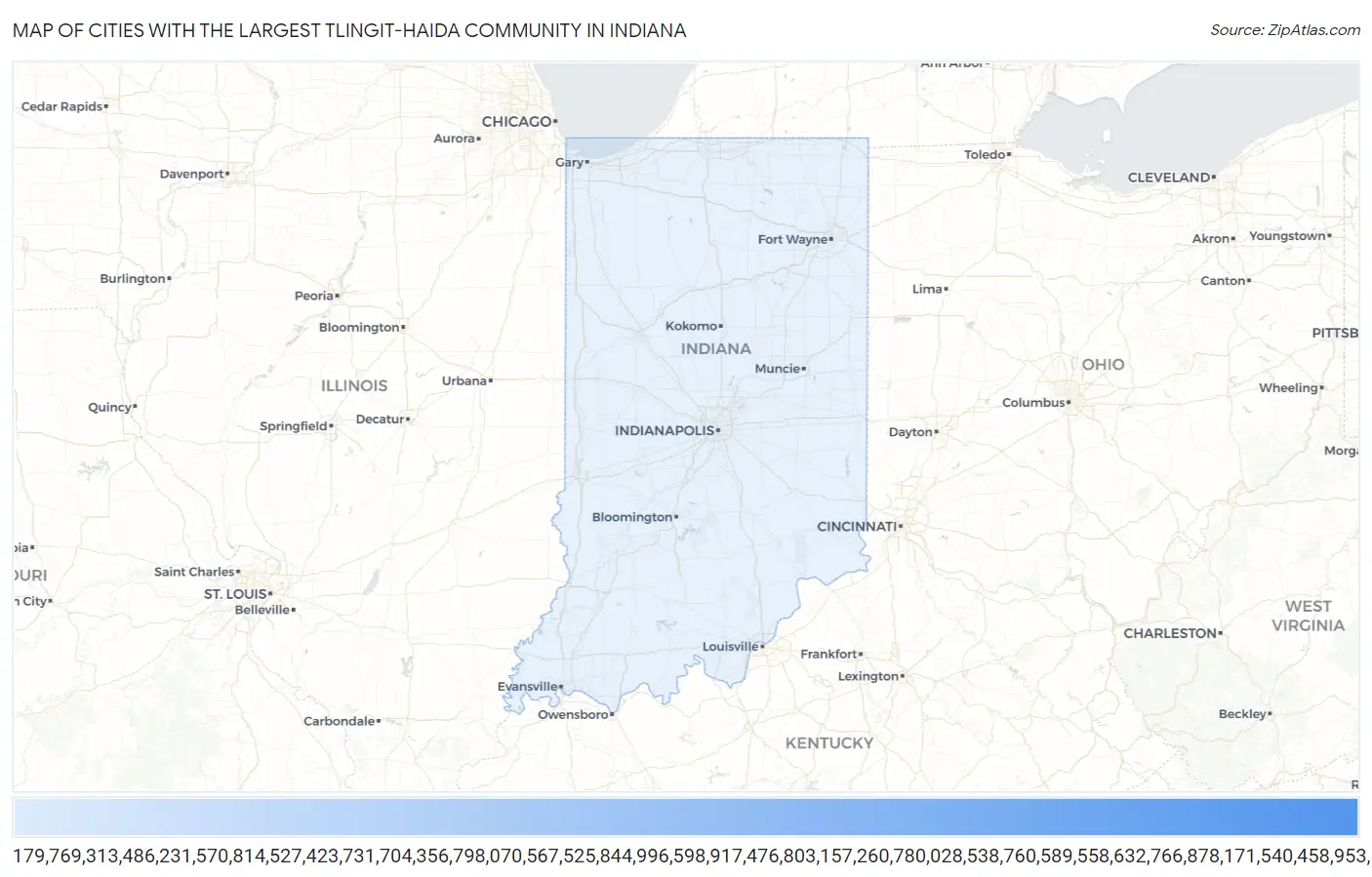 Cities with the Largest Tlingit-Haida Community in Indiana Map