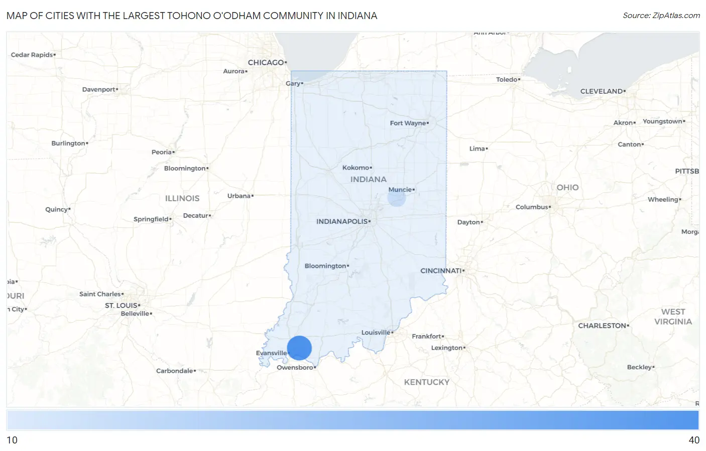 Cities with the Largest Tohono O'Odham Community in Indiana Map