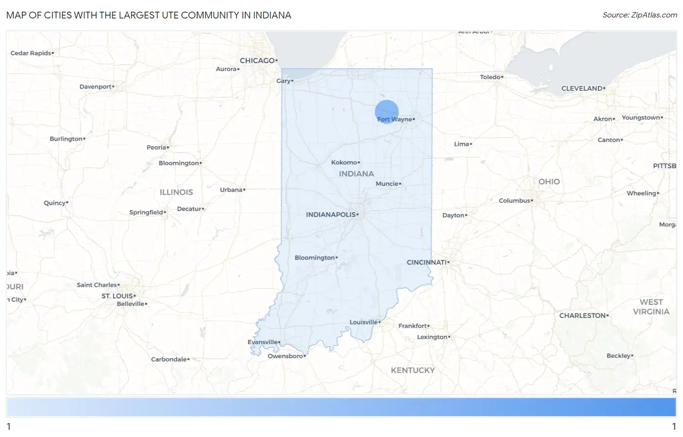 Cities with the Largest Ute Community in Indiana Map