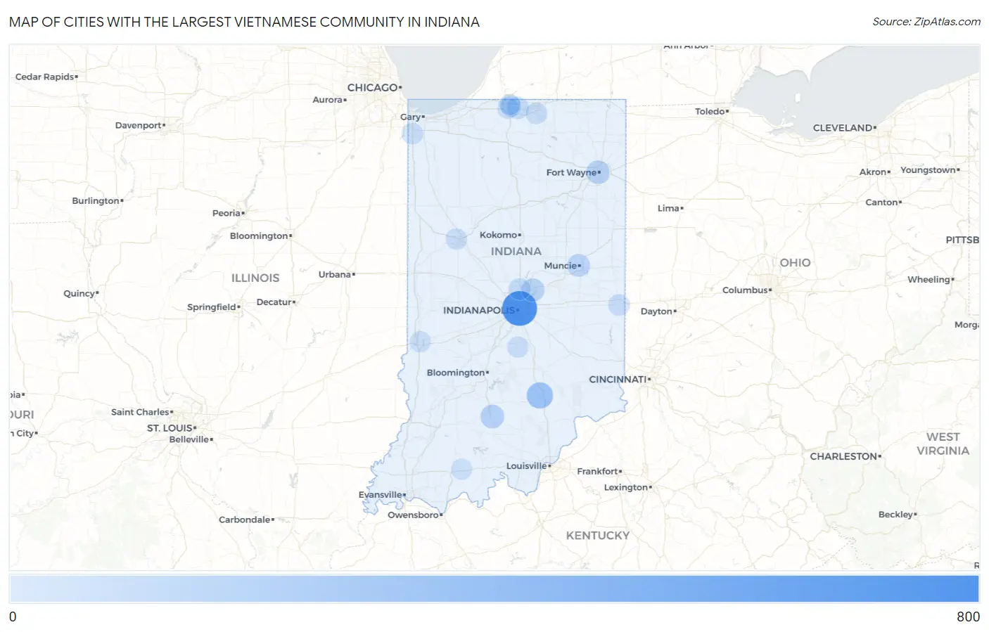 Cities with the Largest Vietnamese Community in Indiana Map