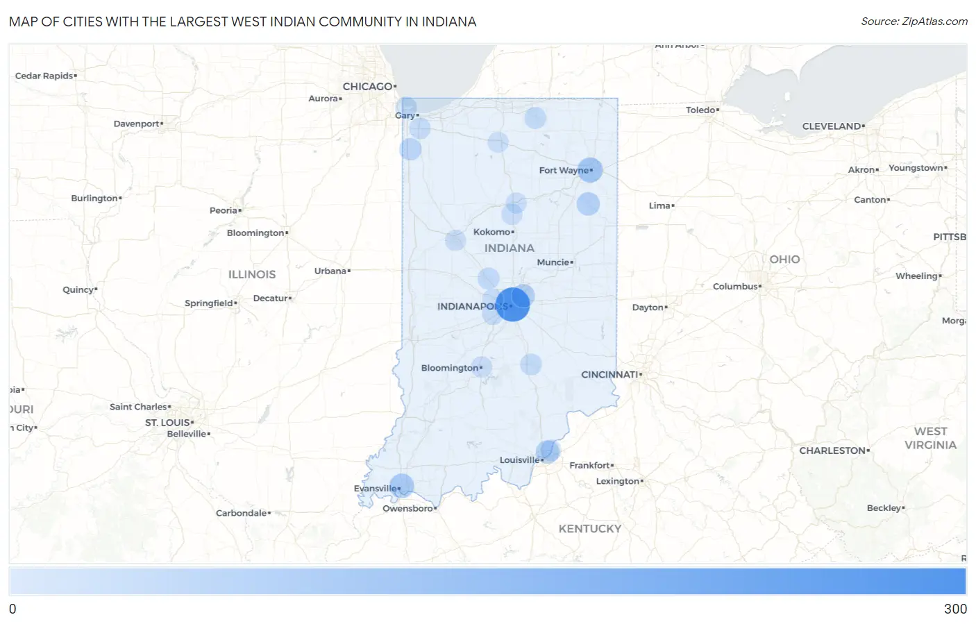Cities with the Largest West Indian Community in Indiana Map