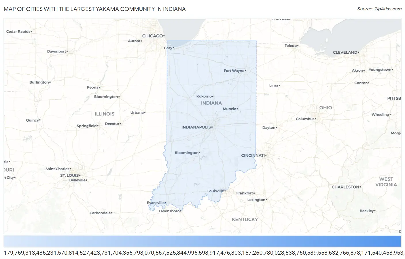 Cities with the Largest Yakama Community in Indiana Map