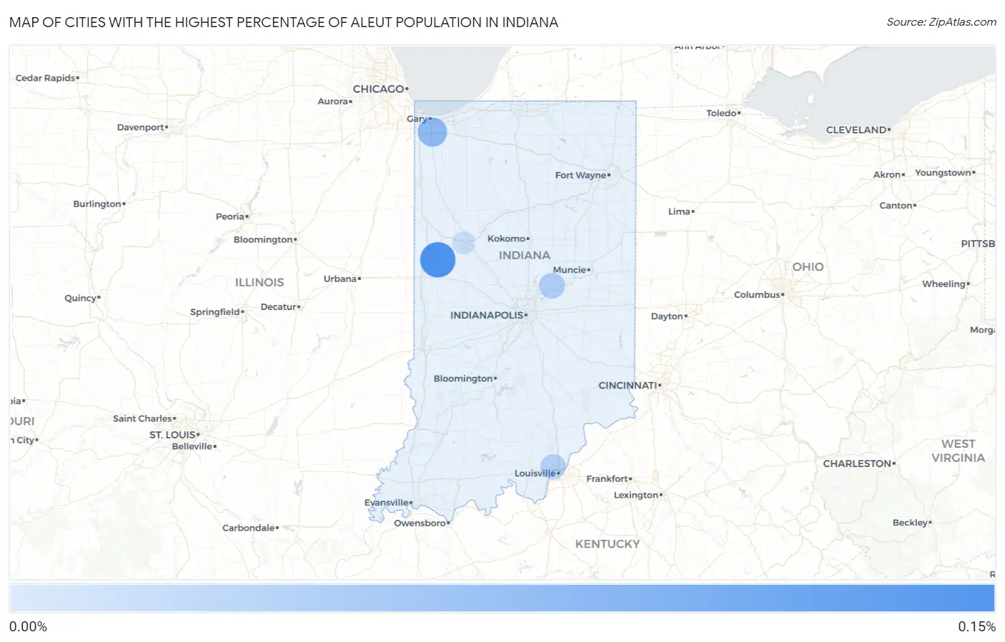 Cities with the Highest Percentage of Aleut Population in Indiana Map
