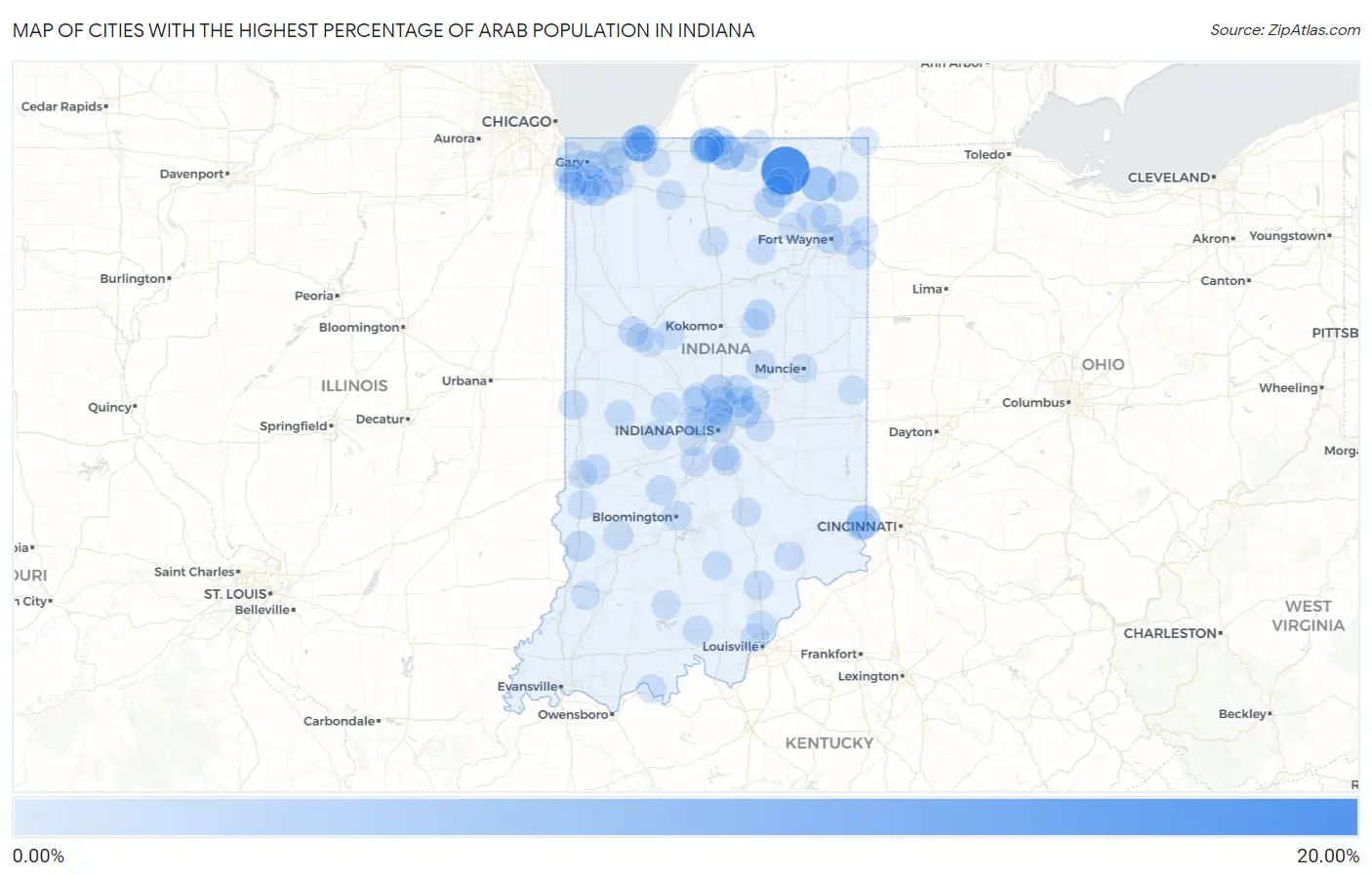 Cities with the Highest Percentage of Arab Population in Indiana Map