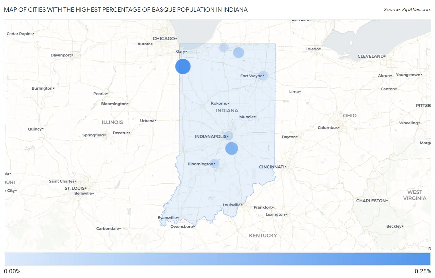 Cities with the Highest Percentage of Basque Population in Indiana Map