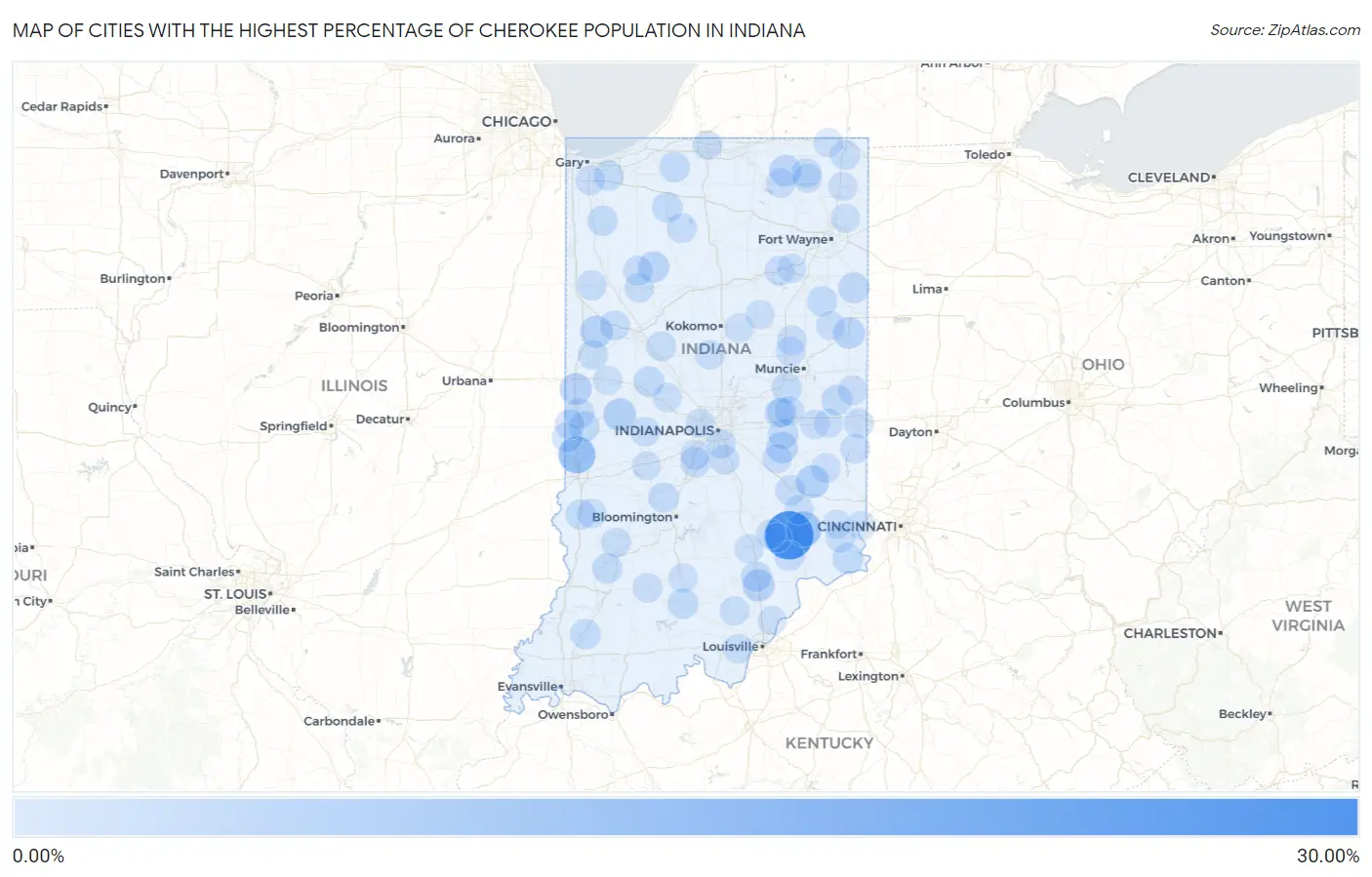 Cities with the Highest Percentage of Cherokee Population in Indiana Map