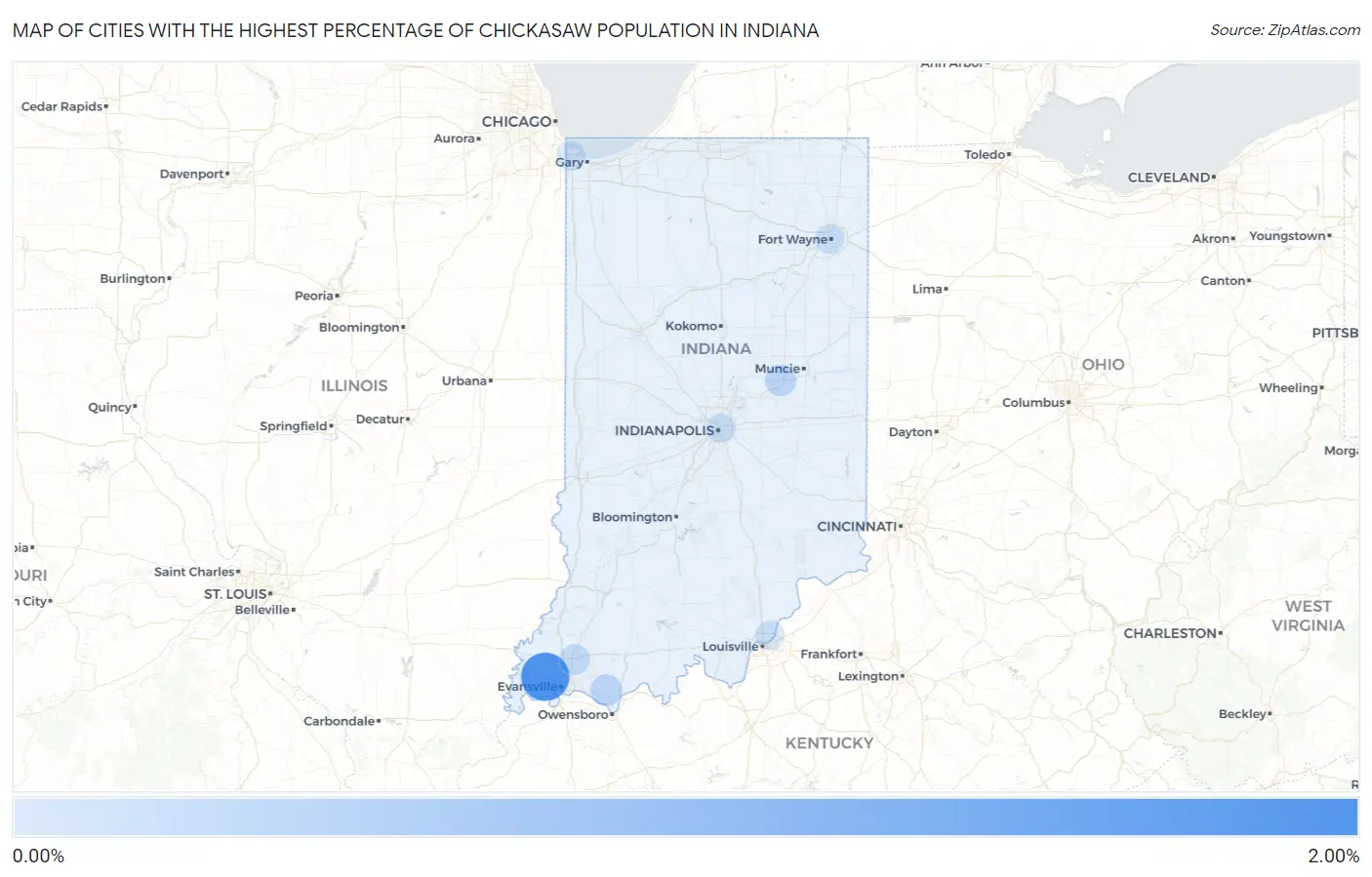 Cities with the Highest Percentage of Chickasaw Population in Indiana Map