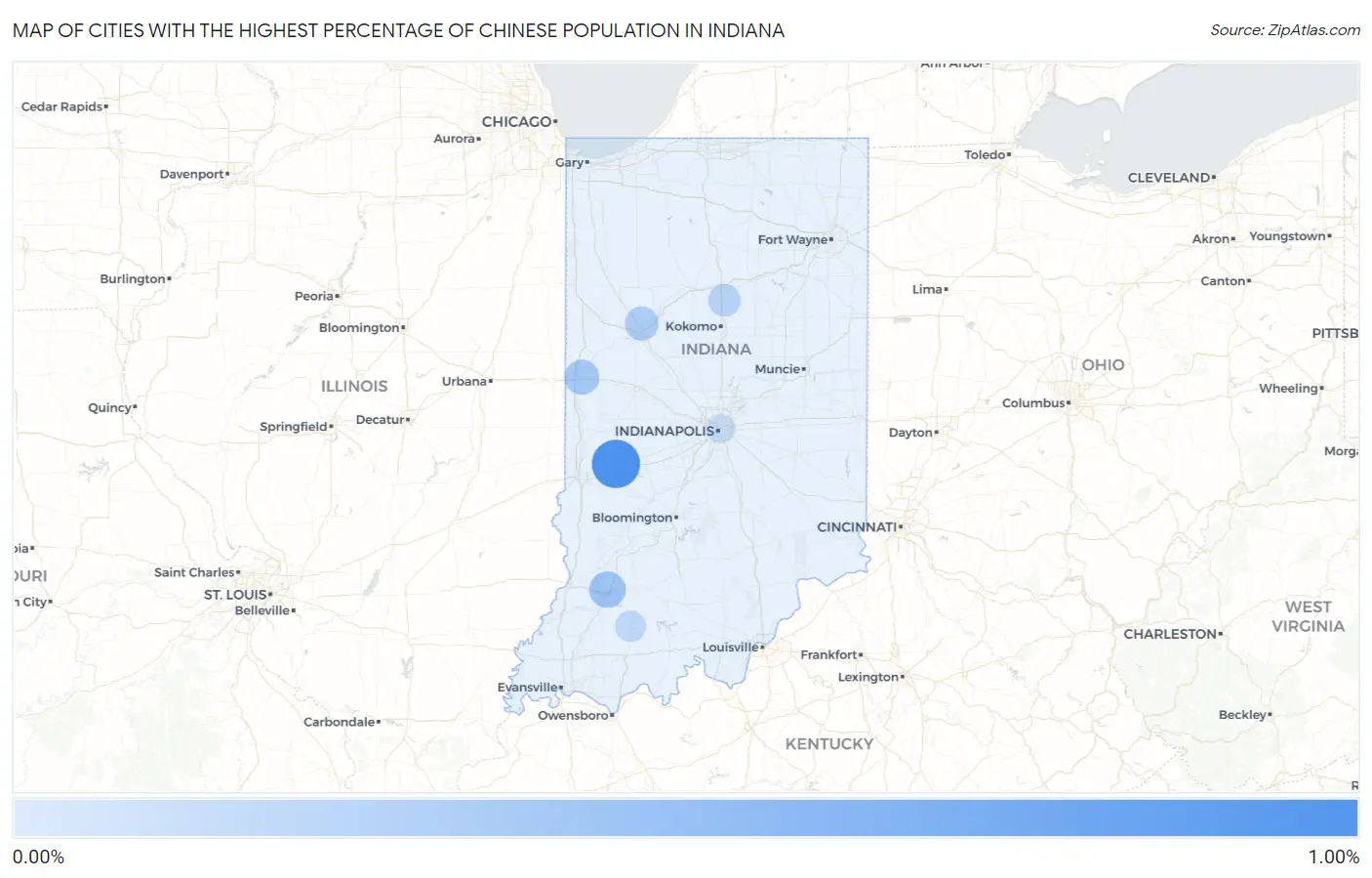 Cities with the Highest Percentage of Chinese Population in Indiana Map
