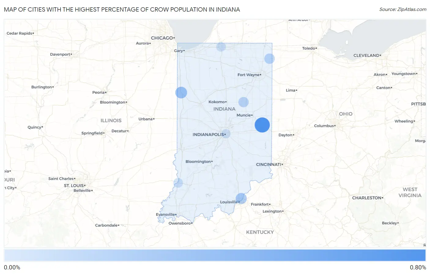 Cities with the Highest Percentage of Crow Population in Indiana Map