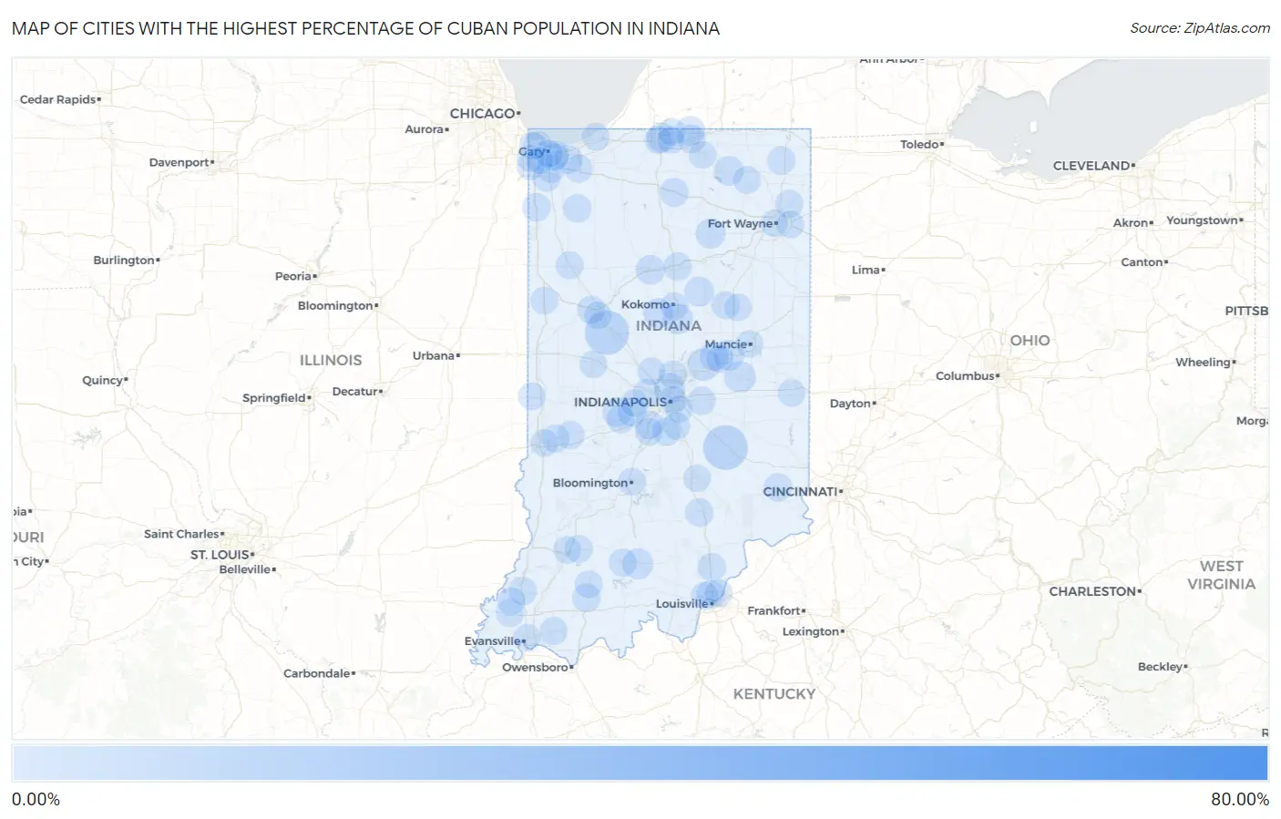 Cities with the Highest Percentage of Cuban Population in Indiana Map