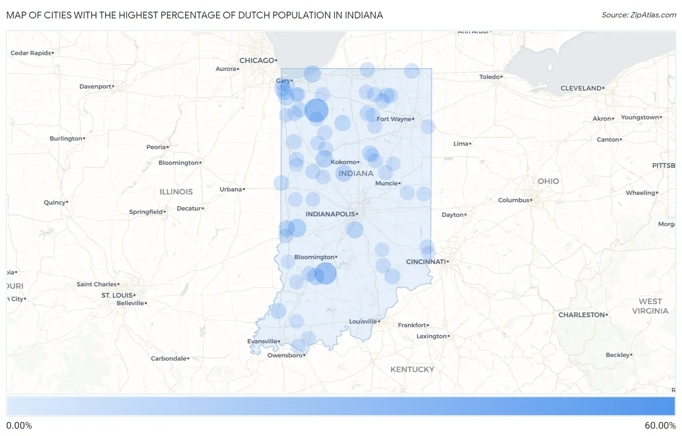 Cities with the Highest Percentage of Dutch Population in Indiana Map