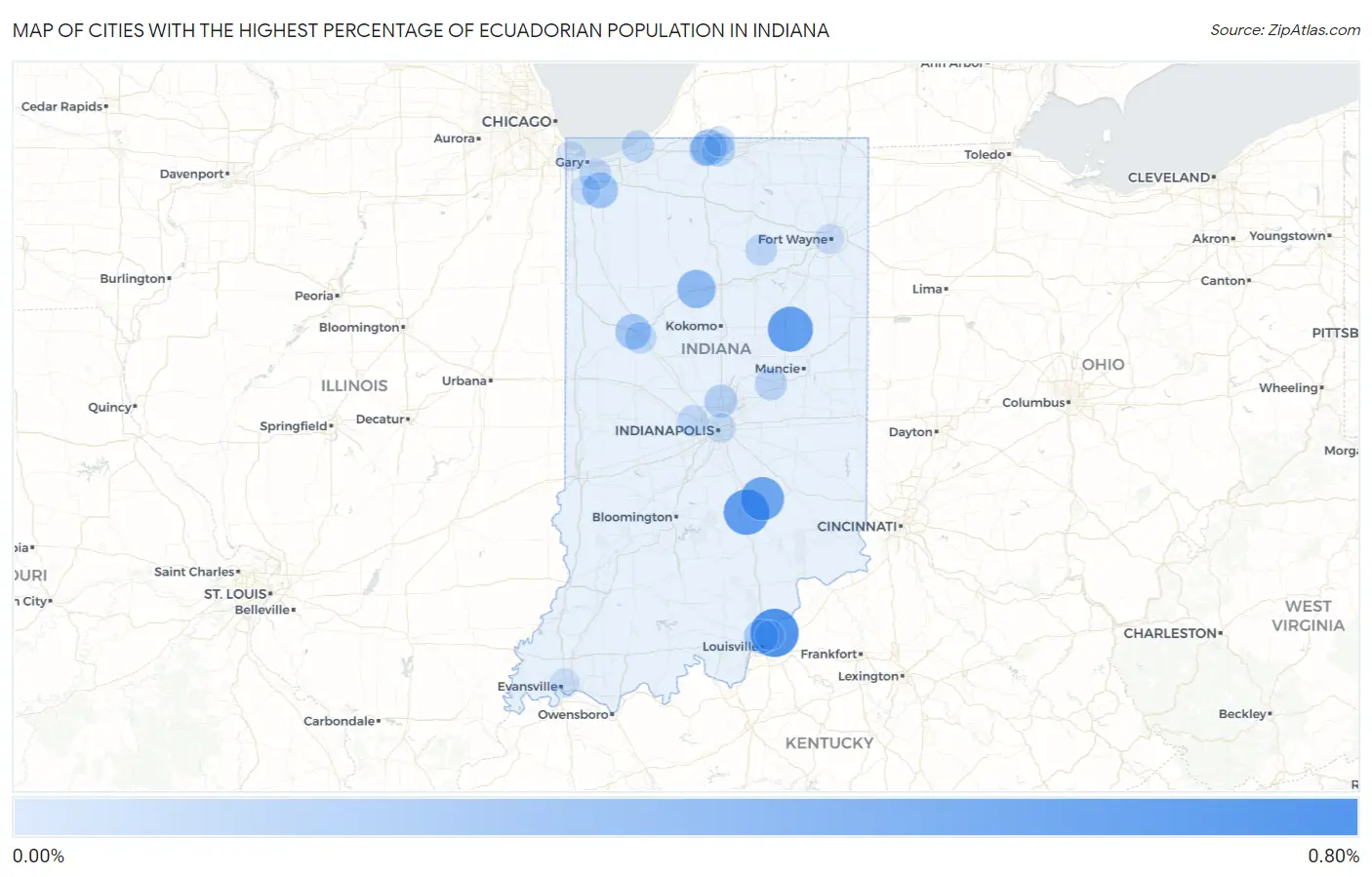 Cities with the Highest Percentage of Ecuadorian Population in Indiana Map