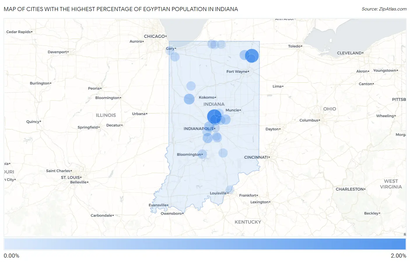 Cities with the Highest Percentage of Egyptian Population in Indiana Map