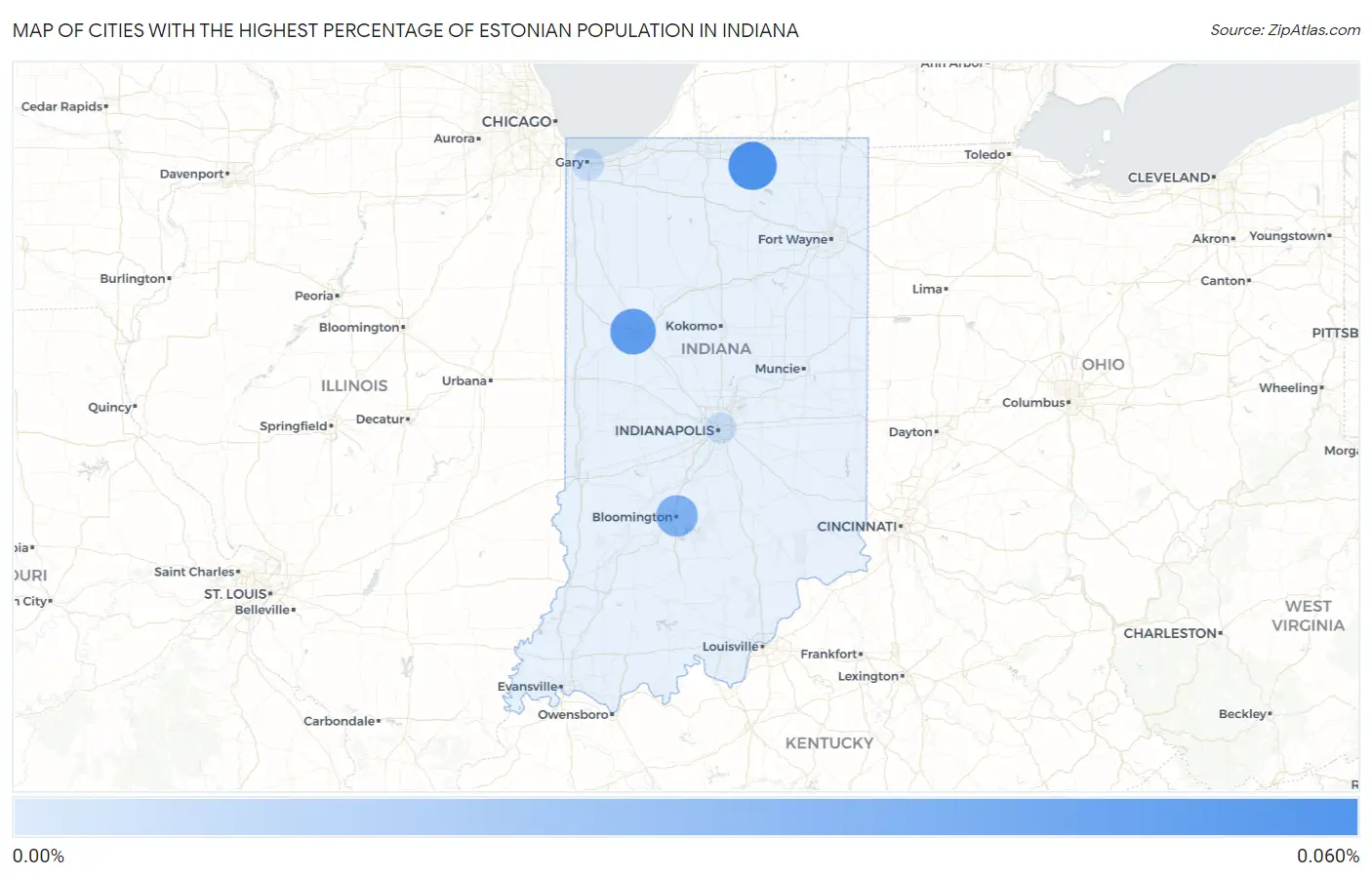 Cities with the Highest Percentage of Estonian Population in Indiana Map