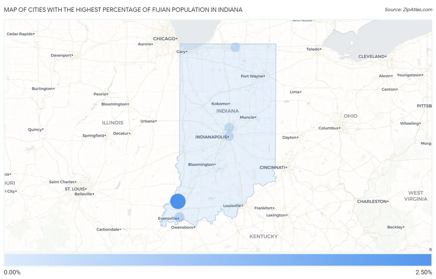 Cities with the Highest Percentage of Fijian Population in Indiana Map