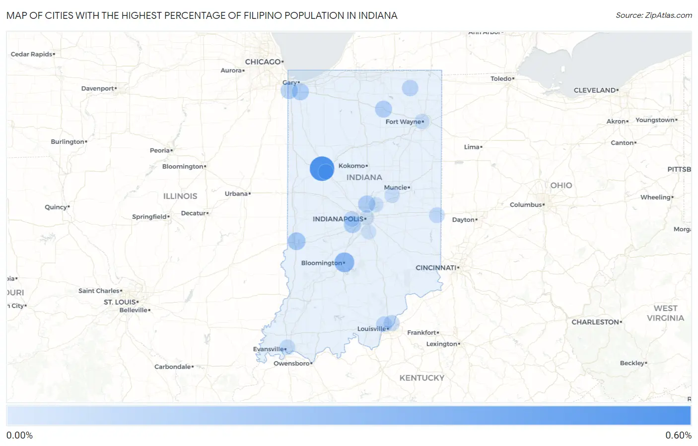 Cities with the Highest Percentage of Filipino Population in Indiana Map