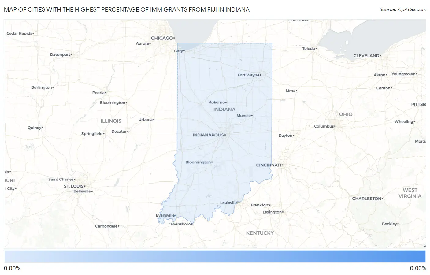 Cities with the Highest Percentage of Immigrants from Fiji in Indiana Map