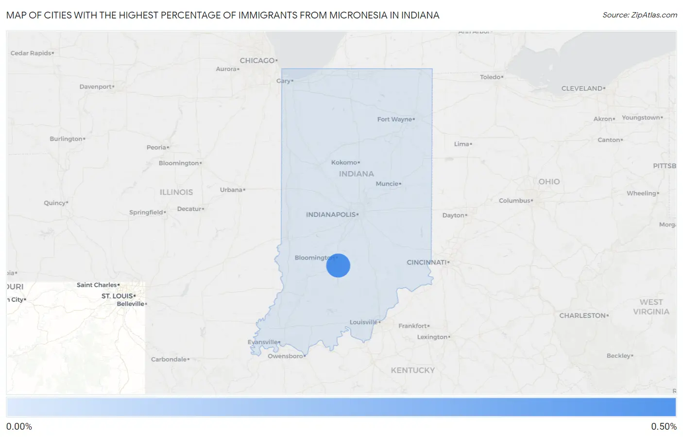 Cities with the Highest Percentage of Immigrants from Micronesia in Indiana Map