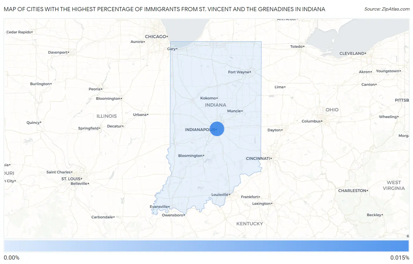 Cities with the Highest Percentage of Immigrants from St. Vincent and the Grenadines in Indiana Map