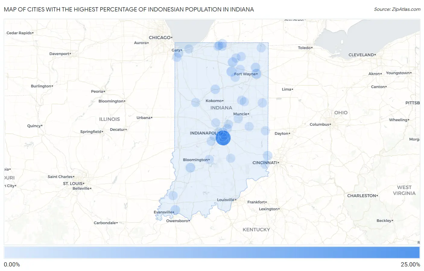 Cities with the Highest Percentage of Indonesian Population in Indiana Map