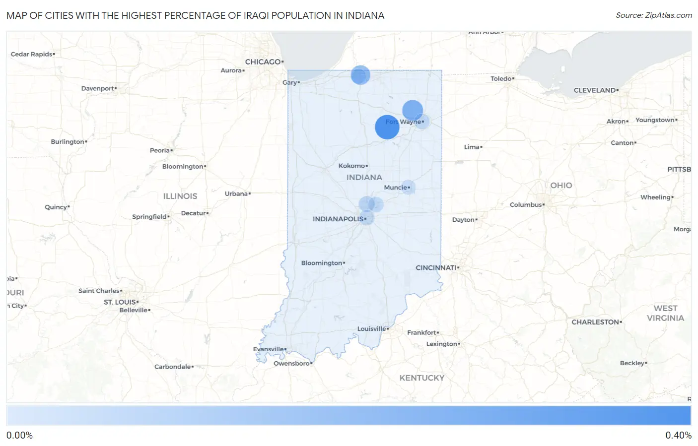 Cities with the Highest Percentage of Iraqi Population in Indiana Map