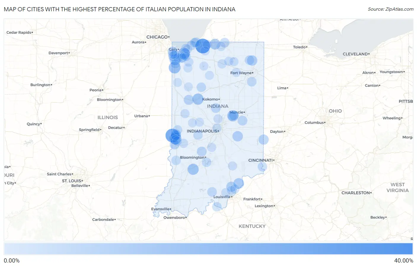 Cities with the Highest Percentage of Italian Population in Indiana Map