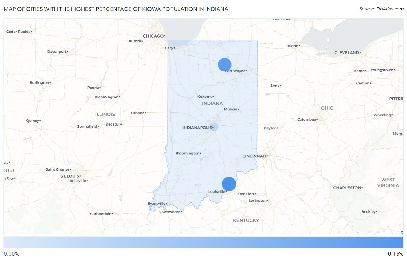 Cities with the Highest Percentage of Kiowa Population in Indiana Map