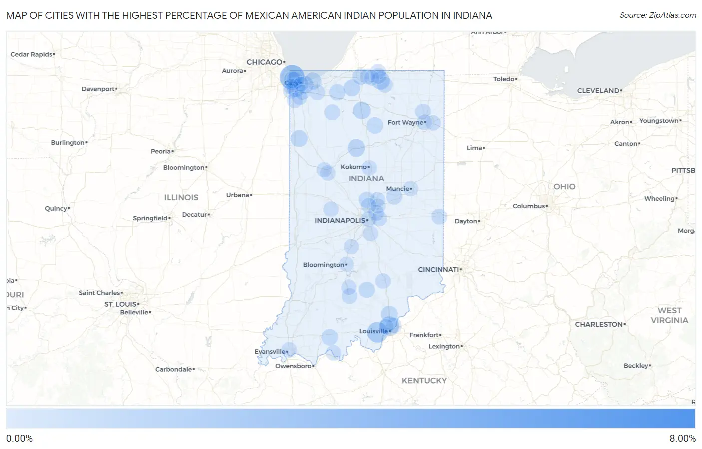 Cities with the Highest Percentage of Mexican American Indian Population in Indiana Map