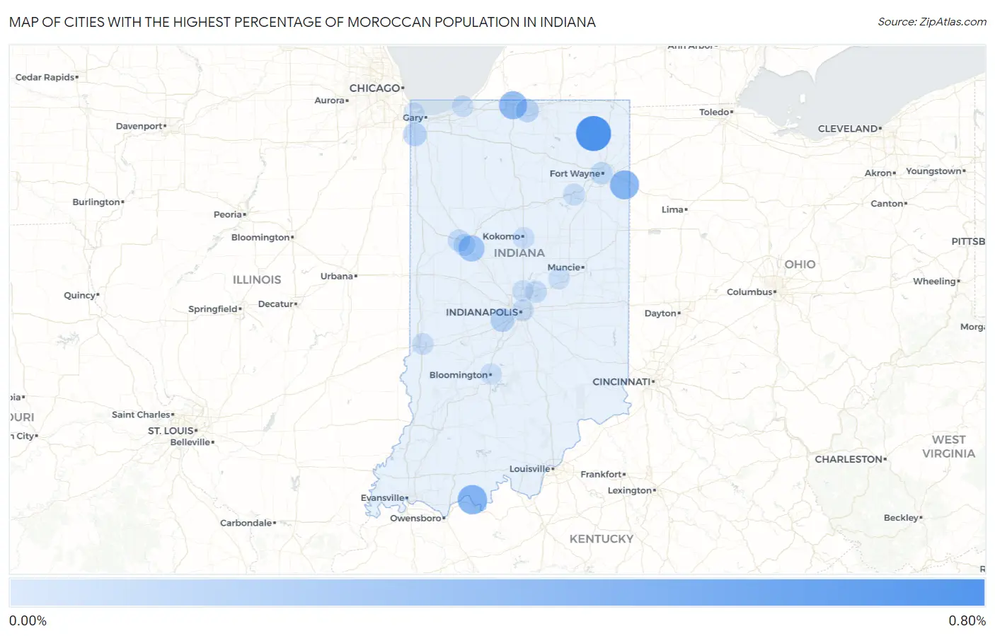 Cities with the Highest Percentage of Moroccan Population in Indiana Map