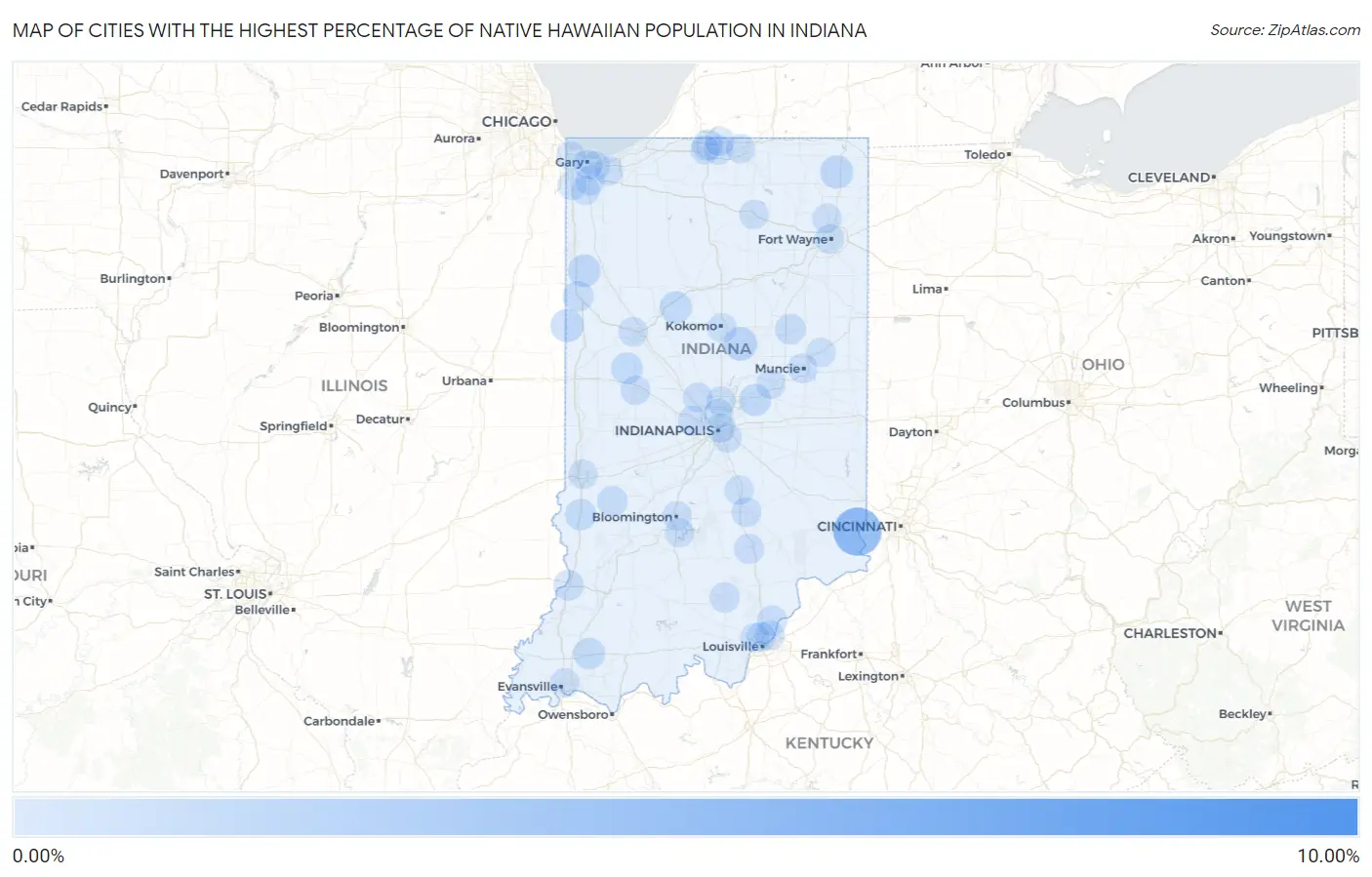 Cities with the Highest Percentage of Native Hawaiian Population in Indiana Map