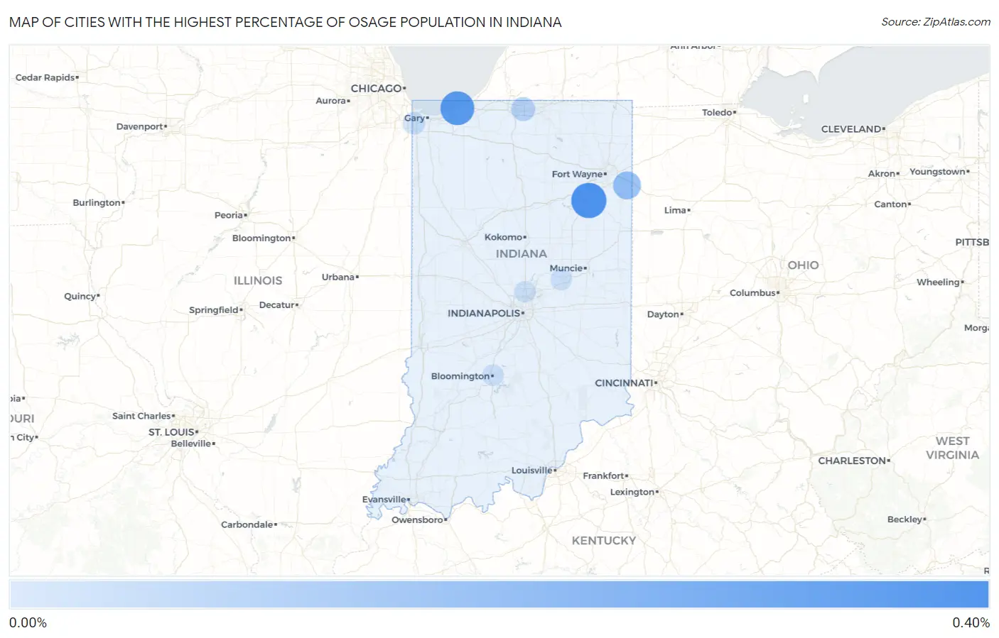 Cities with the Highest Percentage of Osage Population in Indiana Map