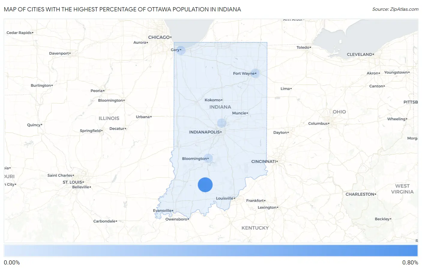 Cities with the Highest Percentage of Ottawa Population in Indiana Map