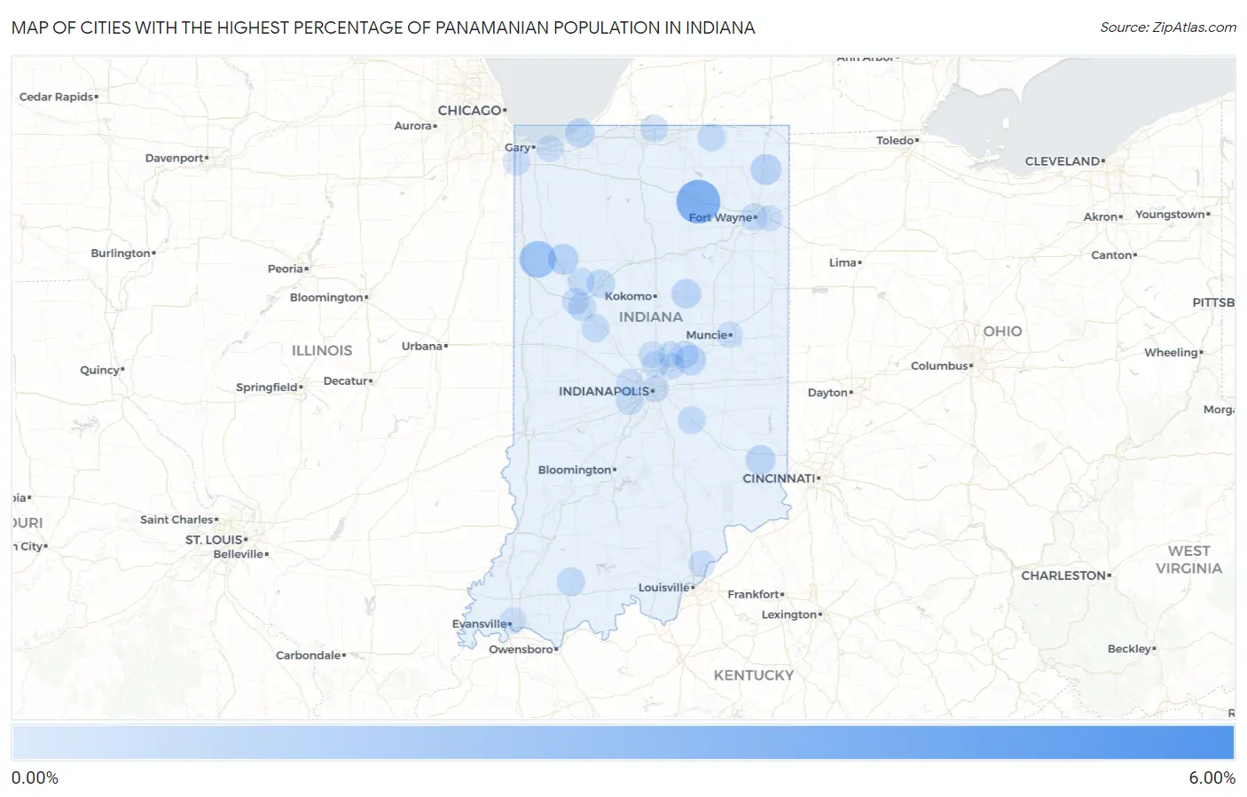 Cities with the Highest Percentage of Panamanian Population in Indiana Map