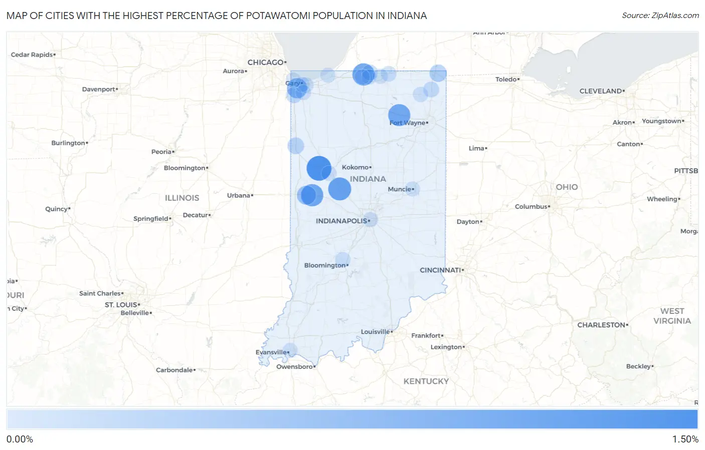 Cities with the Highest Percentage of Potawatomi Population in Indiana Map