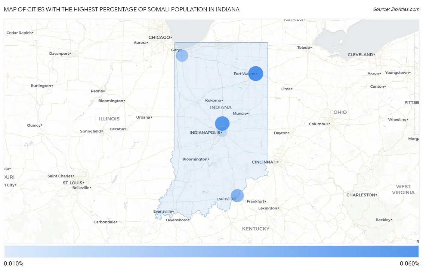 Cities with the Highest Percentage of Somali Population in Indiana Map