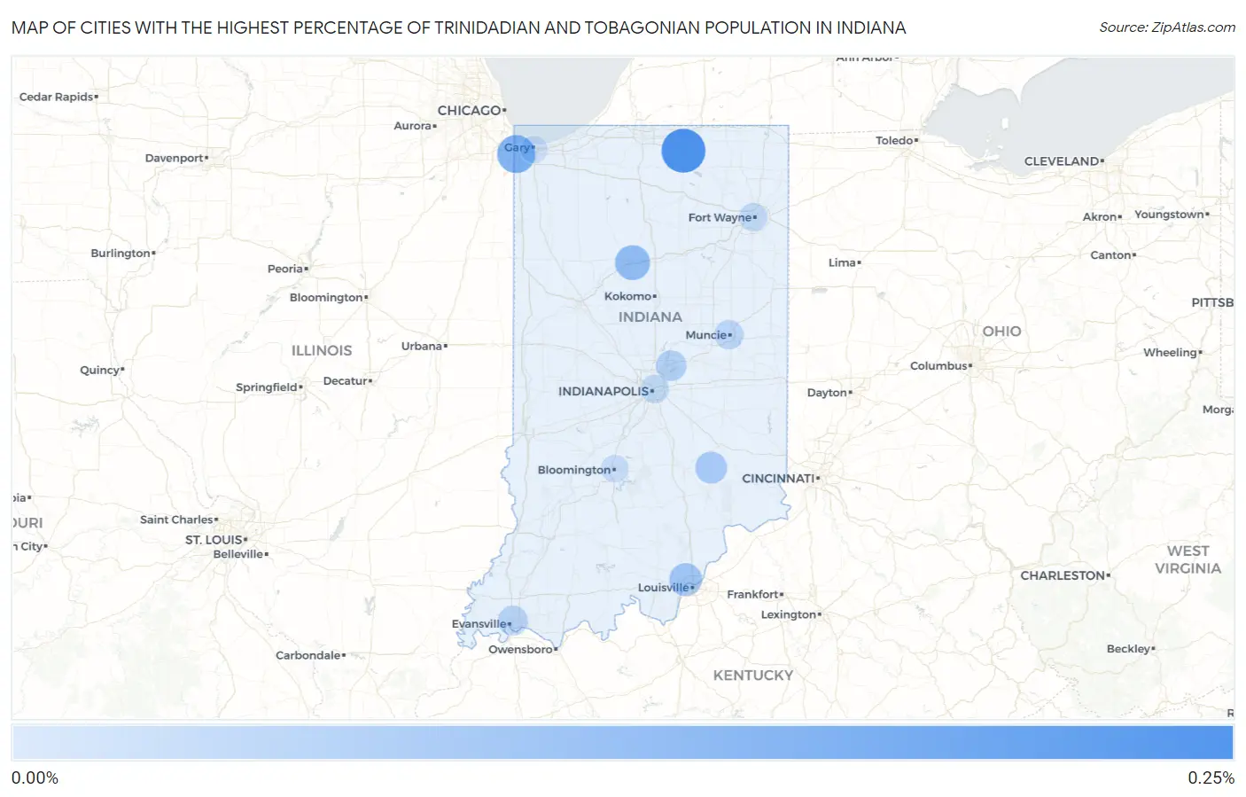 Cities with the Highest Percentage of Trinidadian and Tobagonian Population in Indiana Map