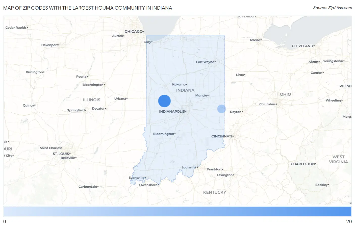 Zip Codes with the Largest Houma Community in Indiana Map