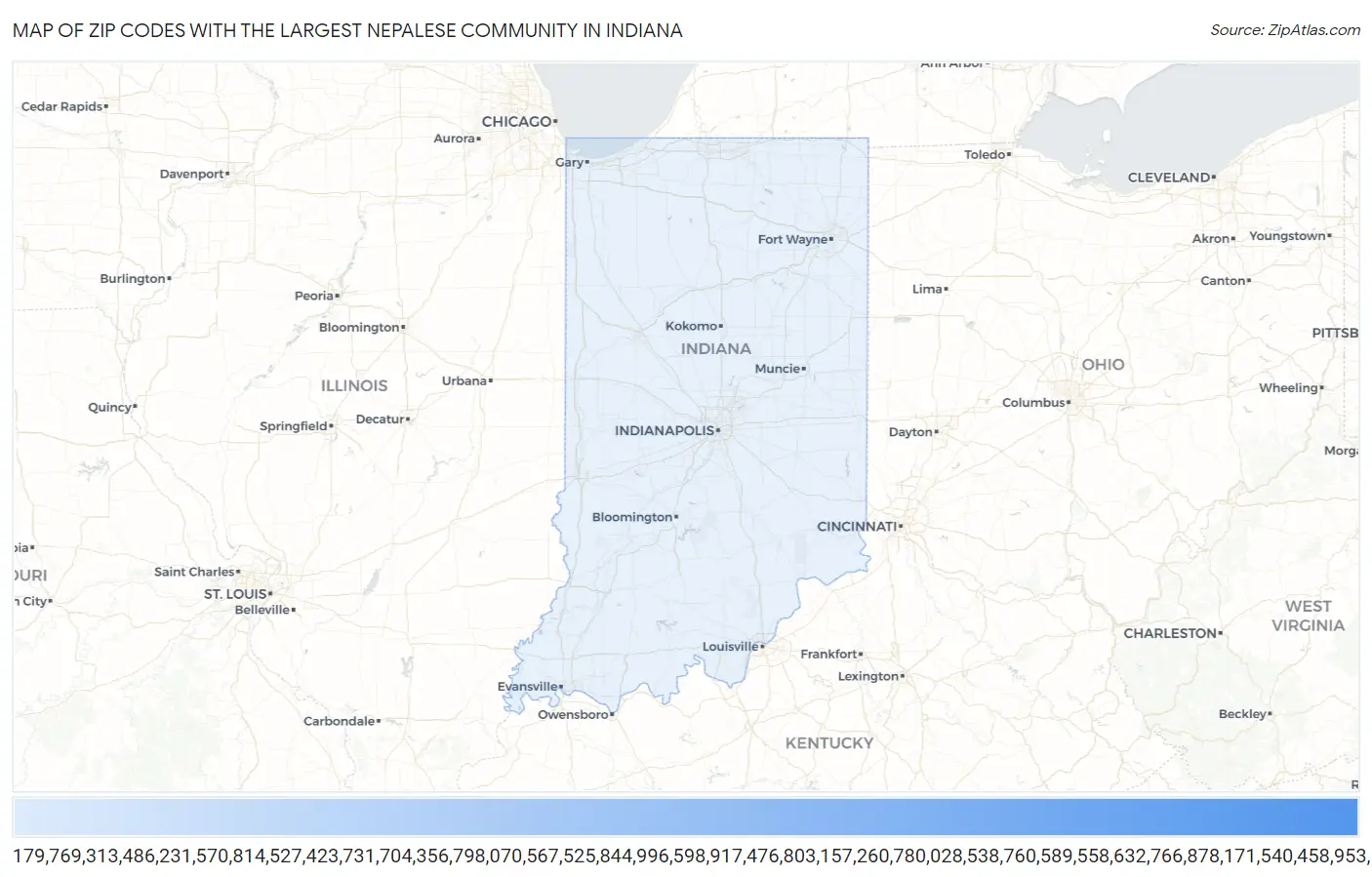 Zip Codes with the Largest Nepalese Community in Indiana Map