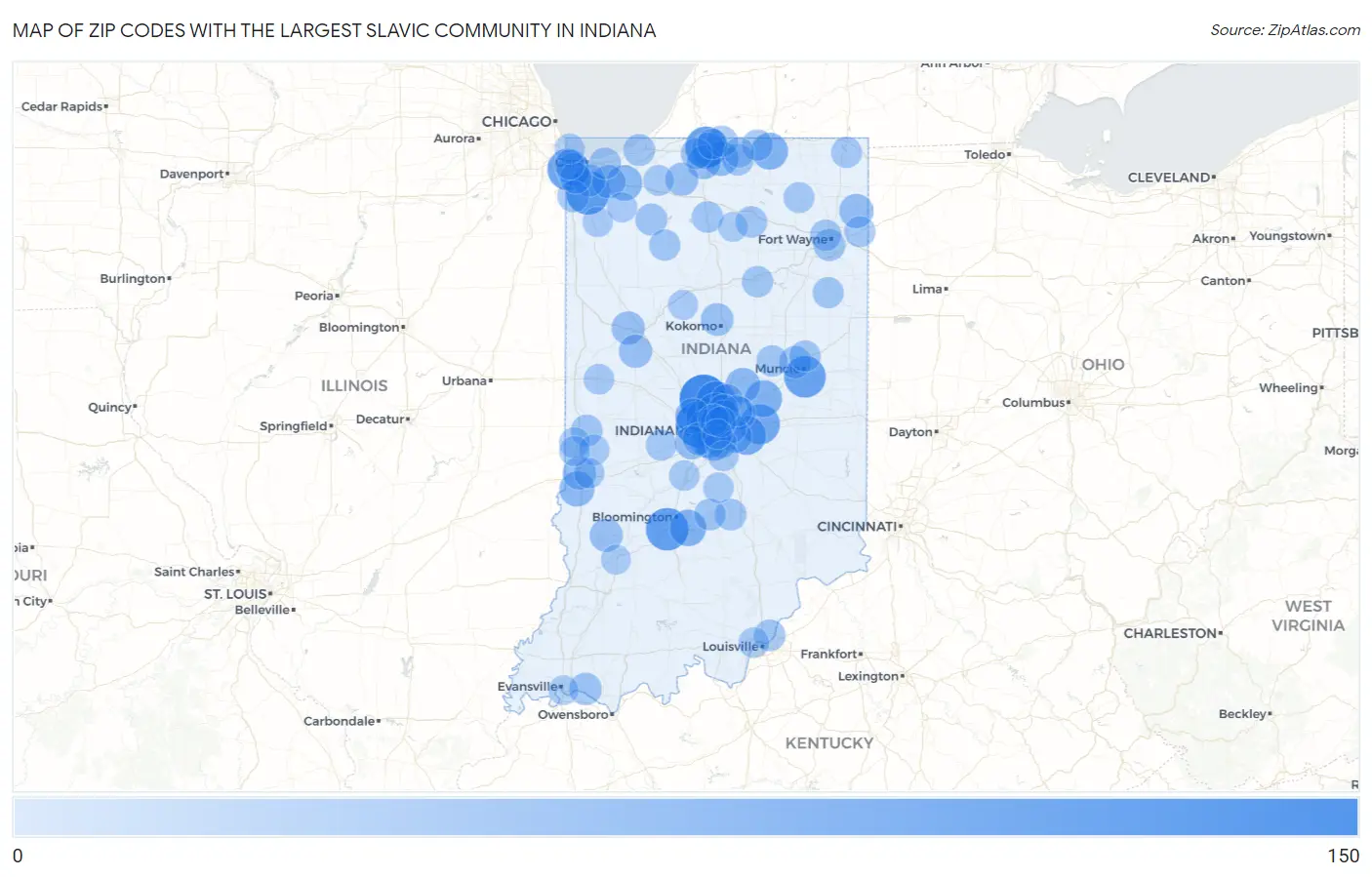 Zip Codes with the Largest Slavic Community in Indiana Map