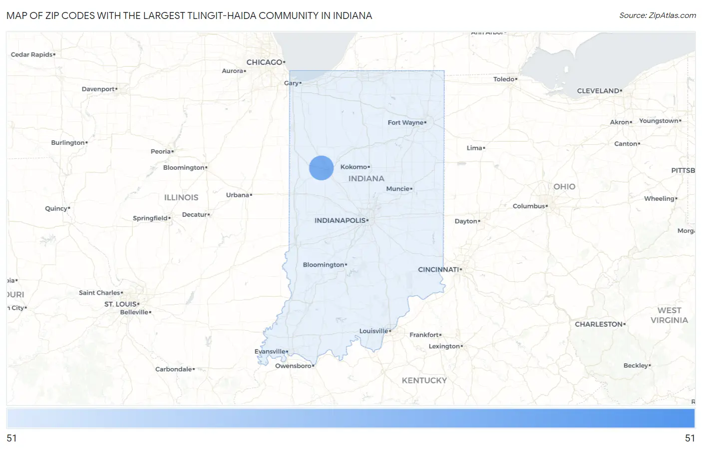 Zip Codes with the Largest Tlingit-Haida Community in Indiana Map
