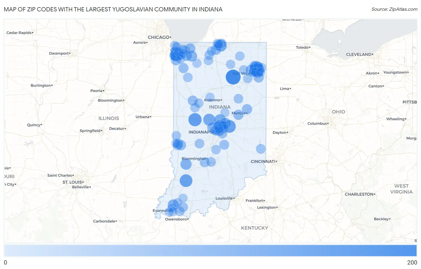 Zip Codes with the Largest Yugoslavian Community in Indiana Map