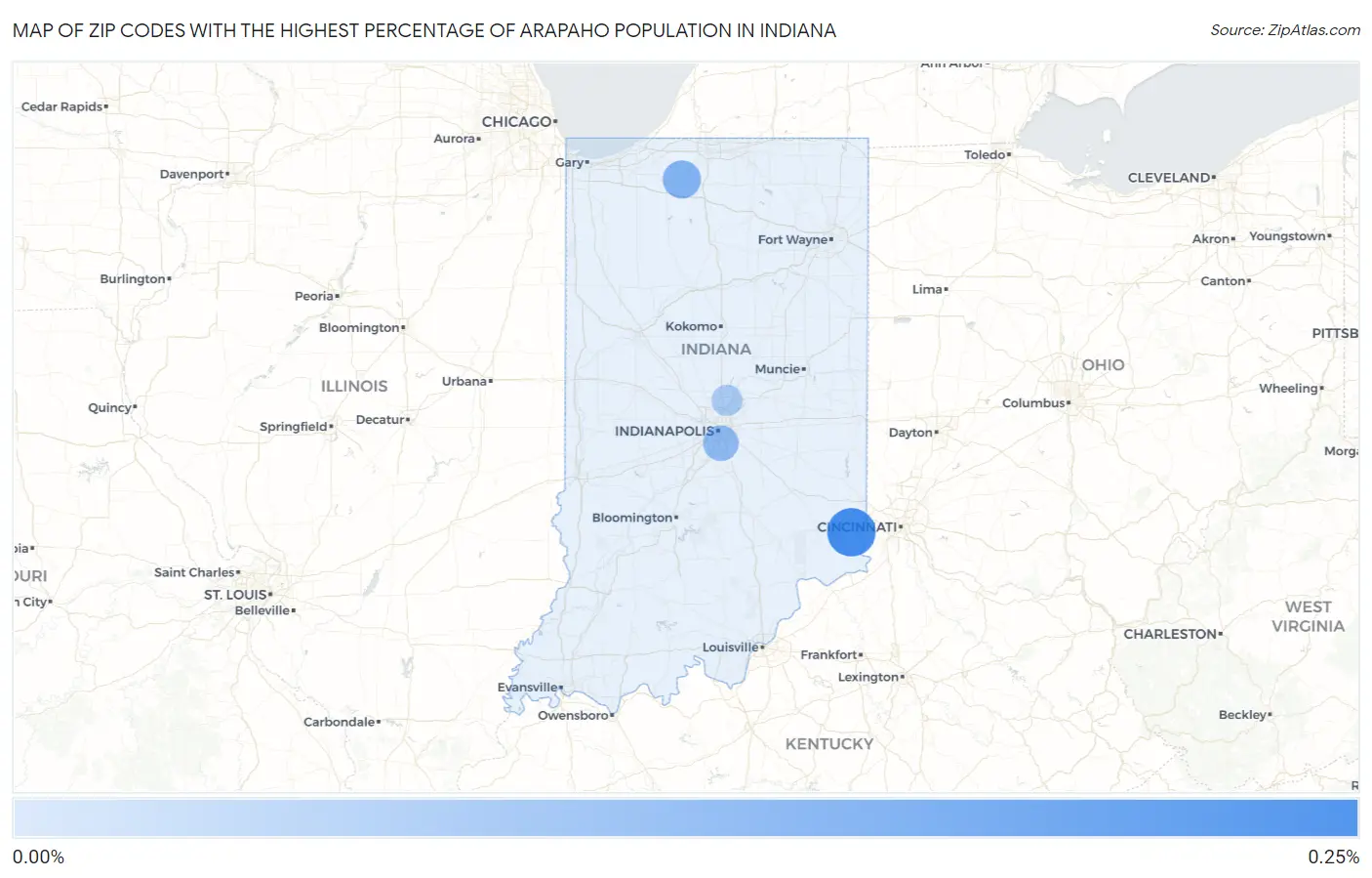 Zip Codes with the Highest Percentage of Arapaho Population in Indiana Map