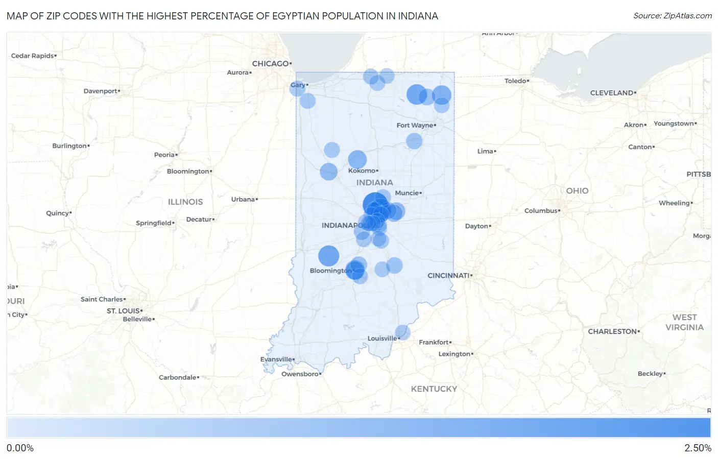 Zip Codes with the Highest Percentage of Egyptian Population in Indiana Map