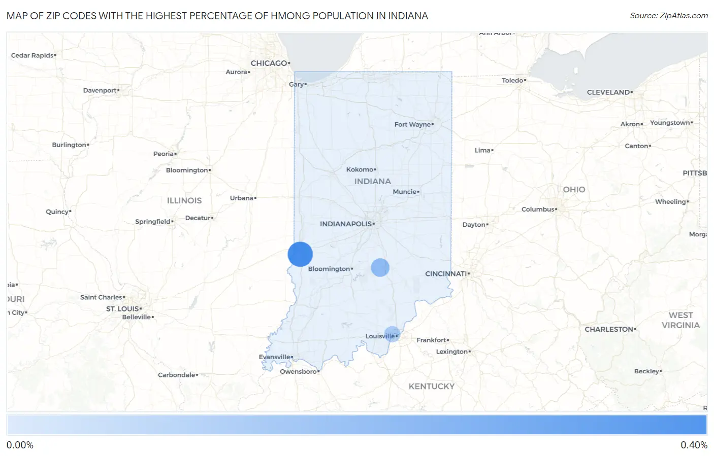 Zip Codes with the Highest Percentage of Hmong Population in Indiana Map