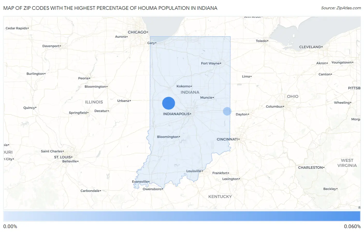 Zip Codes with the Highest Percentage of Houma Population in Indiana Map