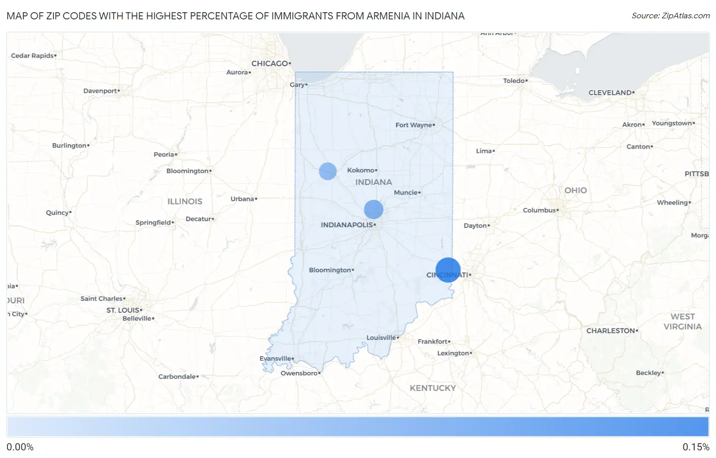 Zip Codes with the Highest Percentage of Immigrants from Armenia in Indiana Map