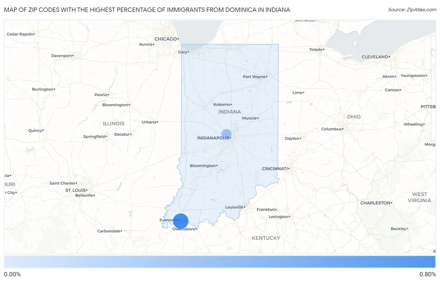 Zip Codes with the Highest Percentage of Immigrants from Dominica in Indiana Map
