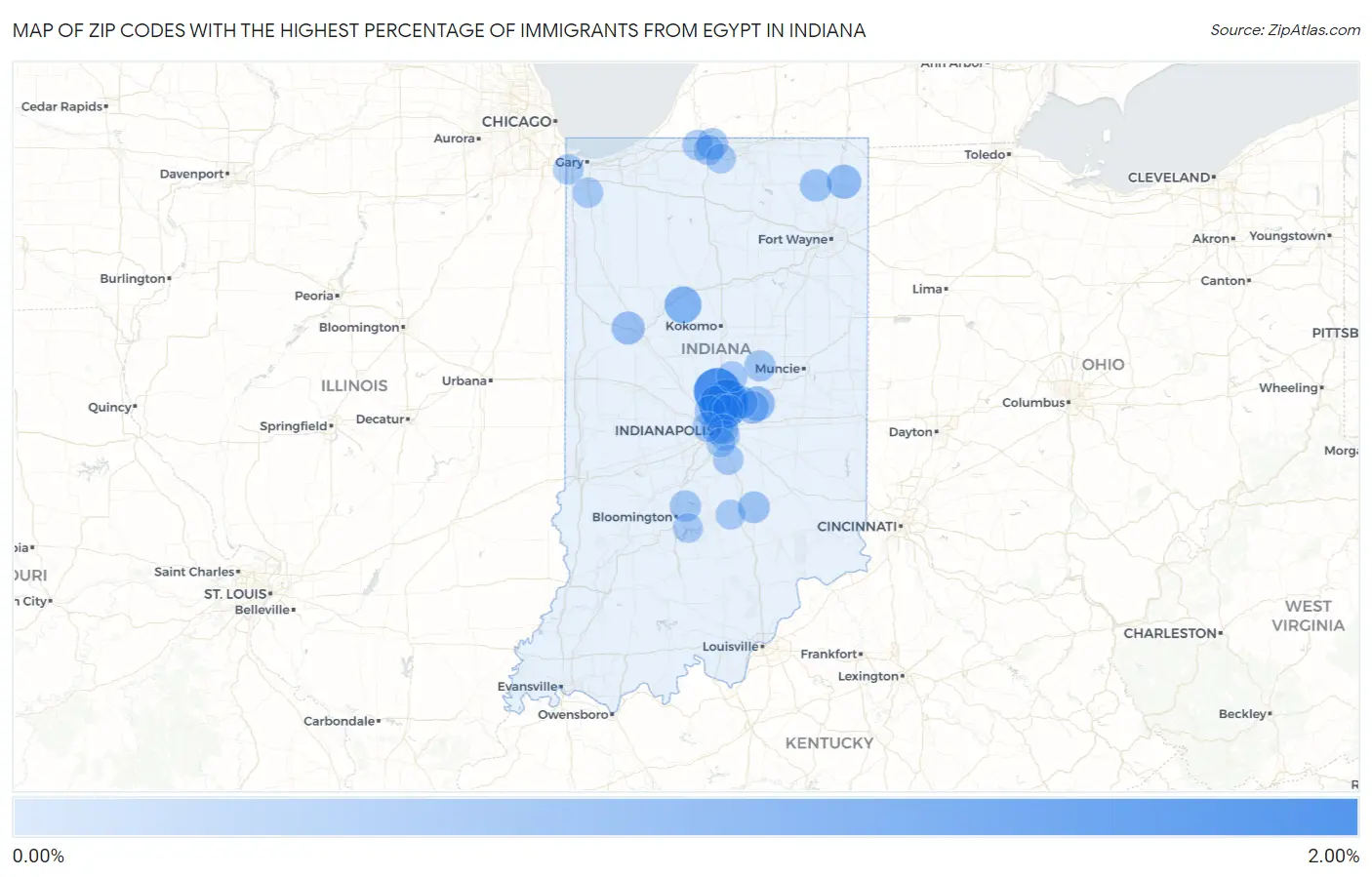 Zip Codes with the Highest Percentage of Immigrants from Egypt in Indiana Map
